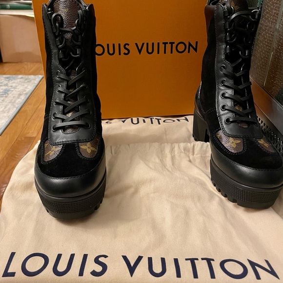 Louis Vuitton Suede Calfskin Monogram Laureate Platform Desert boots size 37 - Picture 3 of 6